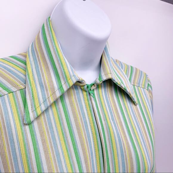 VINTAGE 60s 70s Striped Mod Zip Up Women’s Shirt Jacket Size M - Picture 3 of 8